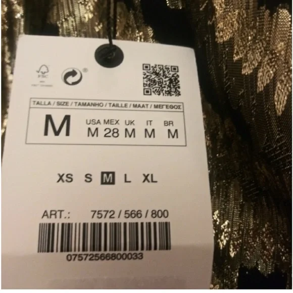 NWT Zara Metallic Gold Black Crop Top Size Medium - Picture 11 of 11